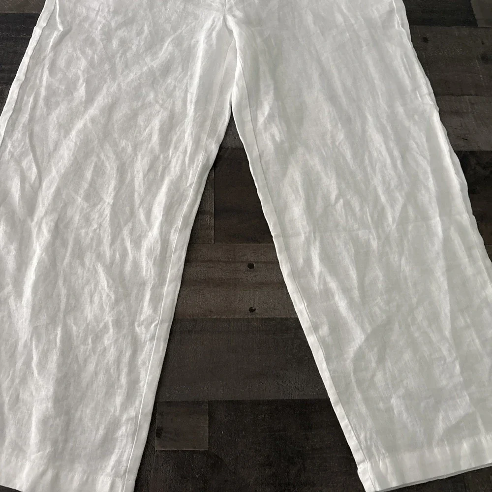 NEW Quince 100% European Linen Pants White L Elastic Waist Womens pull on
